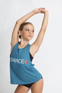Front view of Teal DANCE PERIOD Cropped Tank